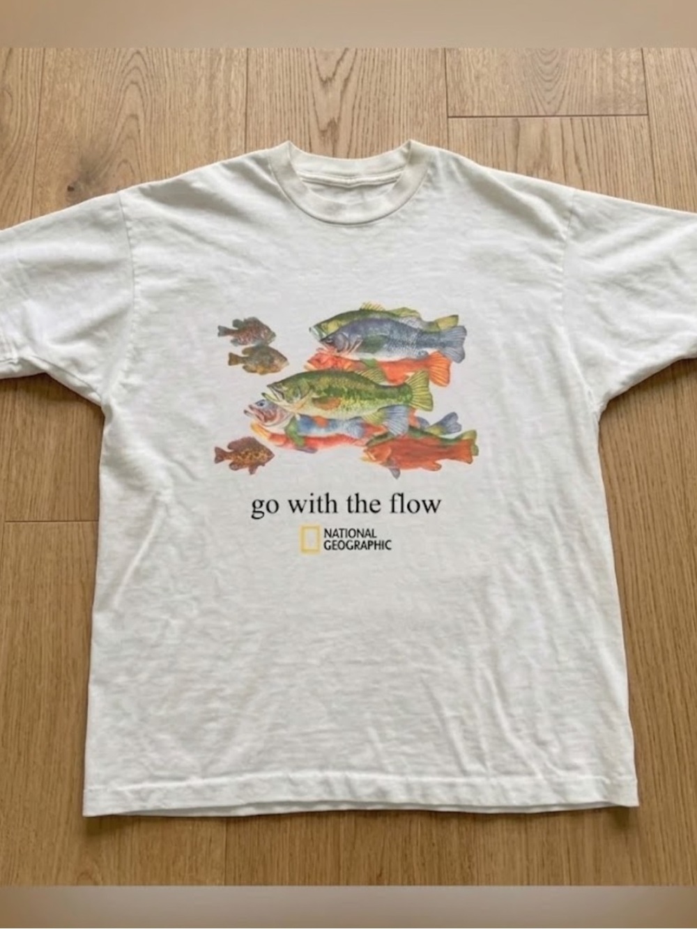 Gildan "Go With The Flow" White Fisheries Graphic T-Shirt